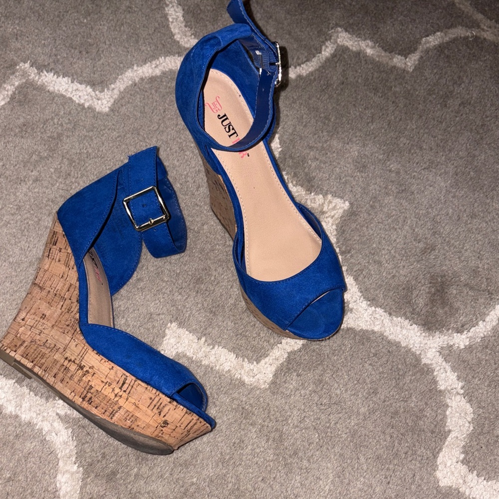 Just fab Mikayla cobalt blue platform wedge heels size 7 - Picture 9 of 17
